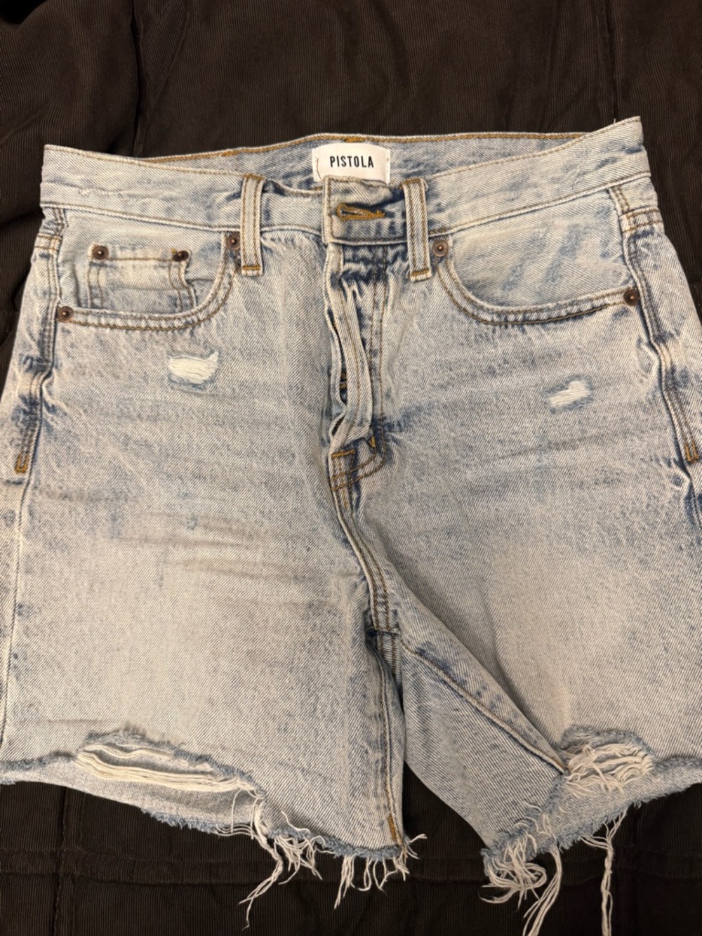 pistola Light Blue Distressed Cutoff Denim Shorts